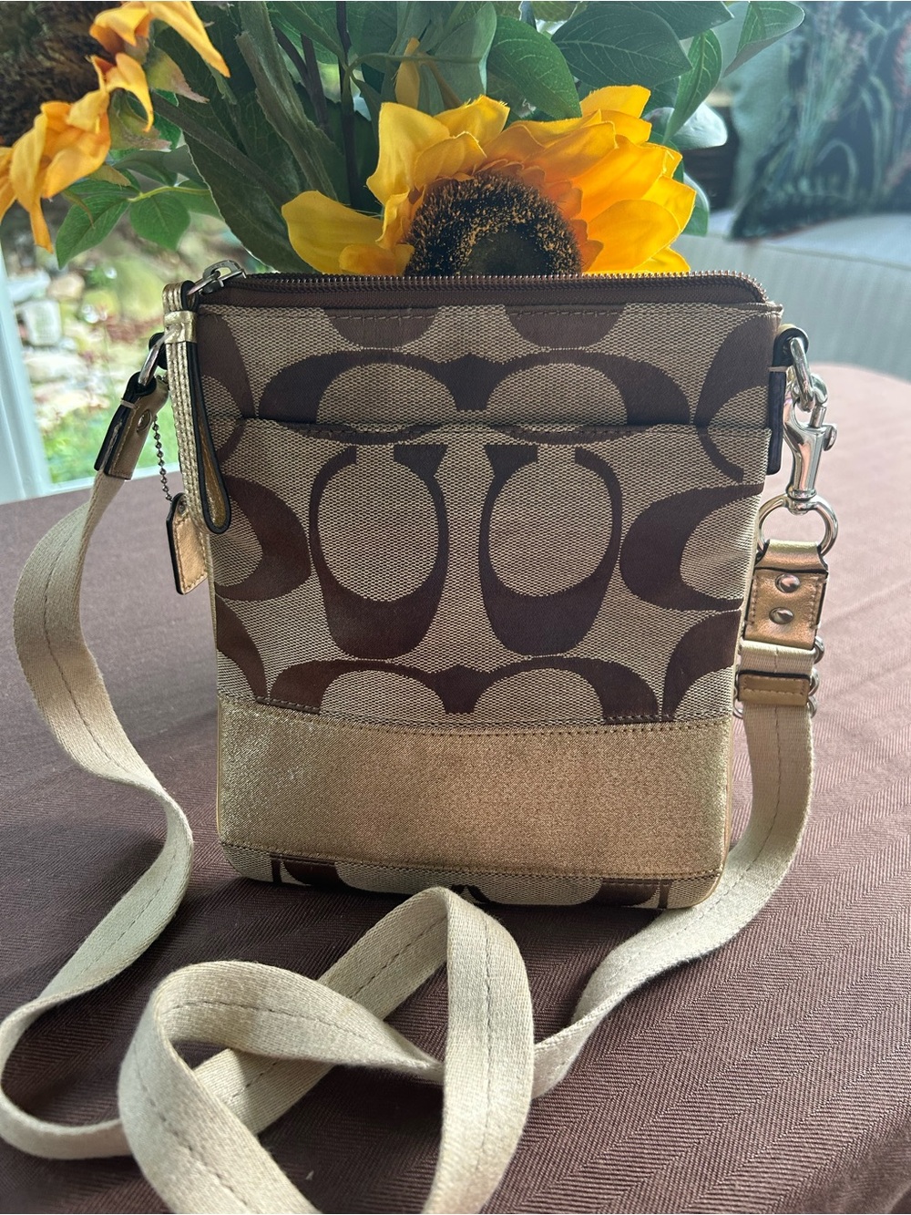 Coach Brown/Tan Signature Canvas Crossbody Messenger